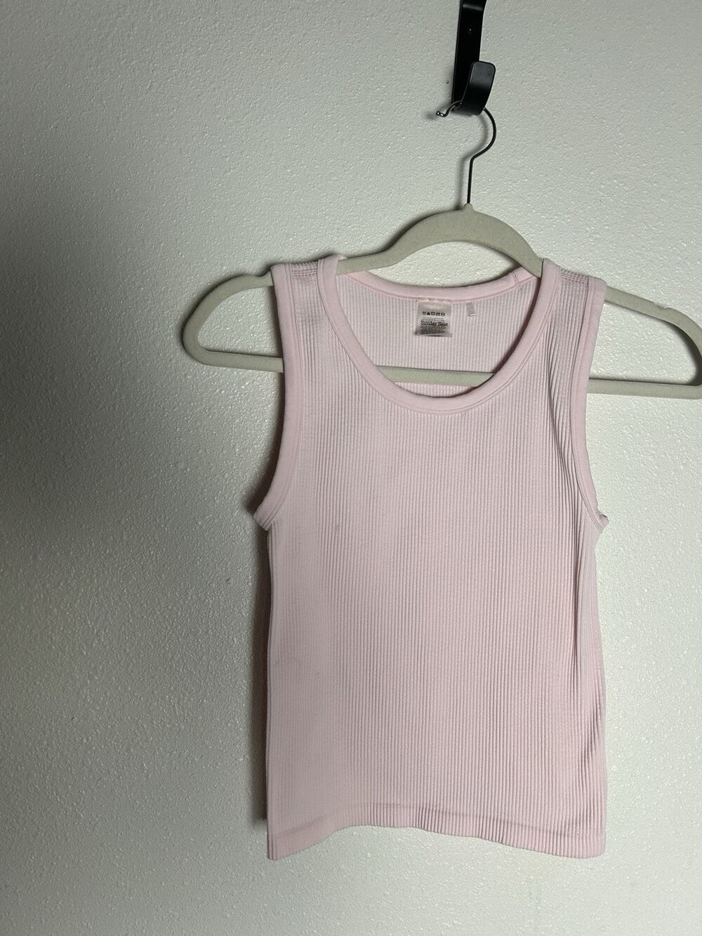 Sunday Best Tank Womens S Pink Cropped Ribbed Knit Round Neck Stretch Sleeveless